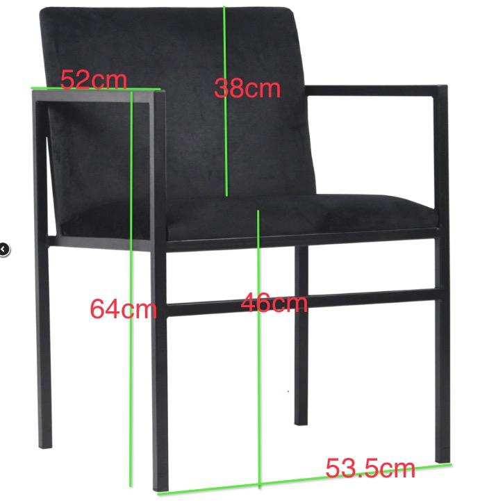 Allie - Chaise de salle à manger en velours noir avec accoudoirs