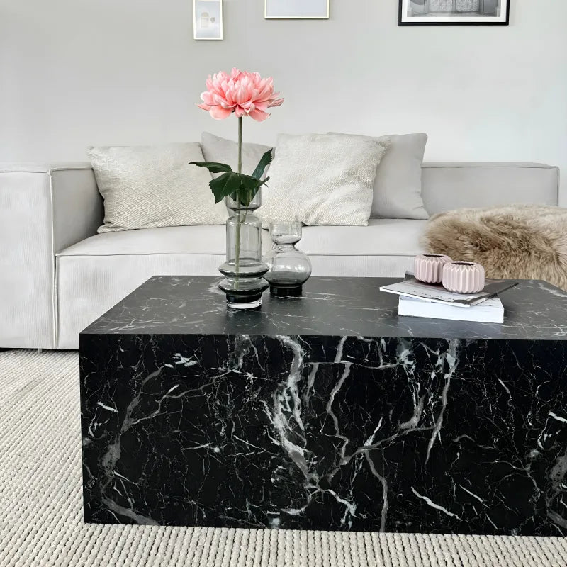 Adele - Table basse rectangulaire en aspect marbre noir 100 x 50 cm