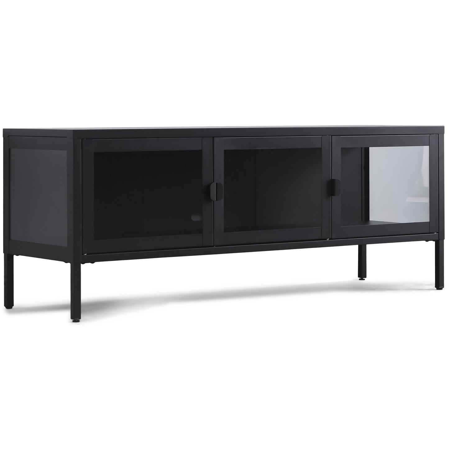 Herman - Meuble TV en métal/verre noir 130 x 40 x 50 cm