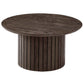 Milas - Table basse ronde en lamelles Ø80 cm en placage de chêne fumé avec pied colonne