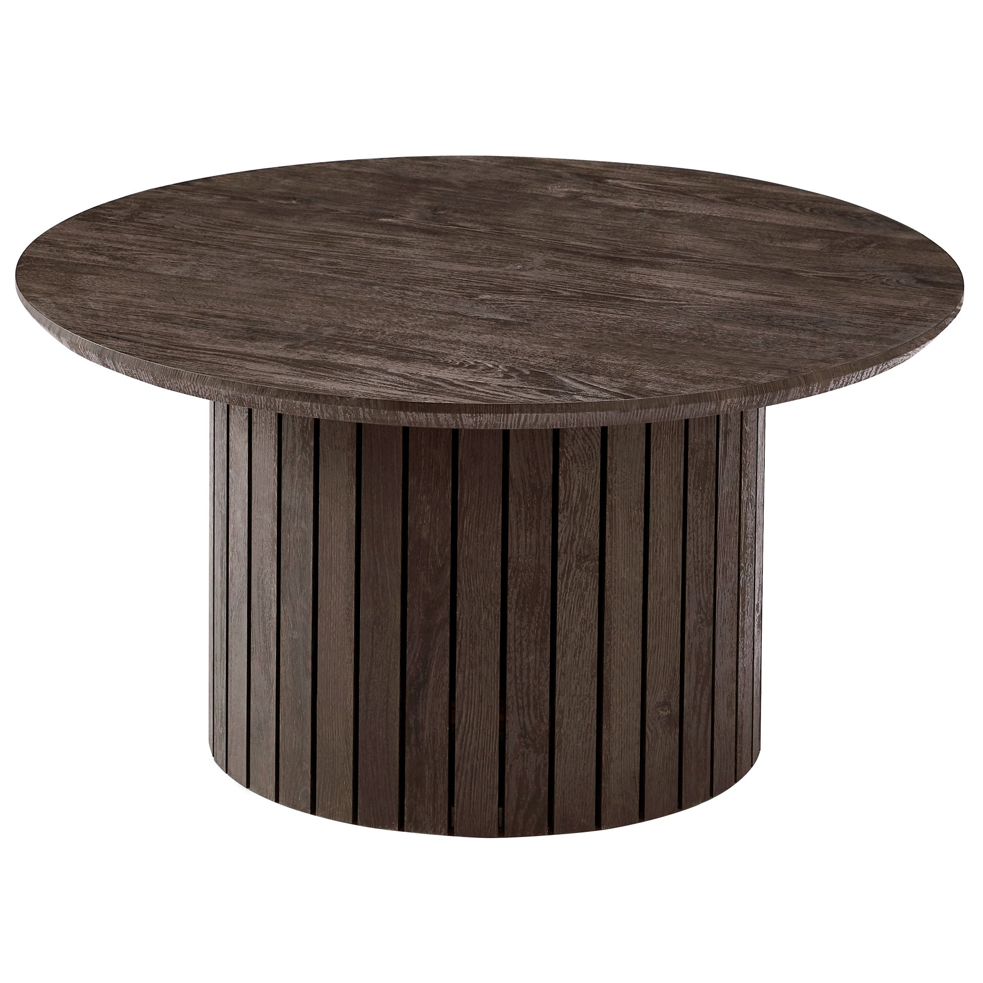 Milas - Table basse ronde en lamelles Ø80 cm en placage de chêne fumé avec pied colonne