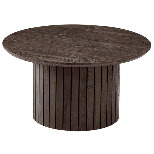 Milas - Table basse ronde en lamelles Ø80 cm en placage de chêne fumé avec pied colonne