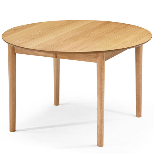 Liam - Table ronde de salle à manger en placage de chêne huilé avec rallonge 120/160/200 cm - Comprend 2 rallonges