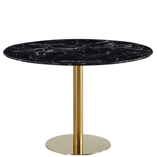 Lazio - Table ronde aspect marbre noir avec pieds en laiton/doré Ø110 cm