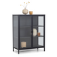 Herman - Meuble de rangement en verre - Métal noir 80 x 40 x 105 cm