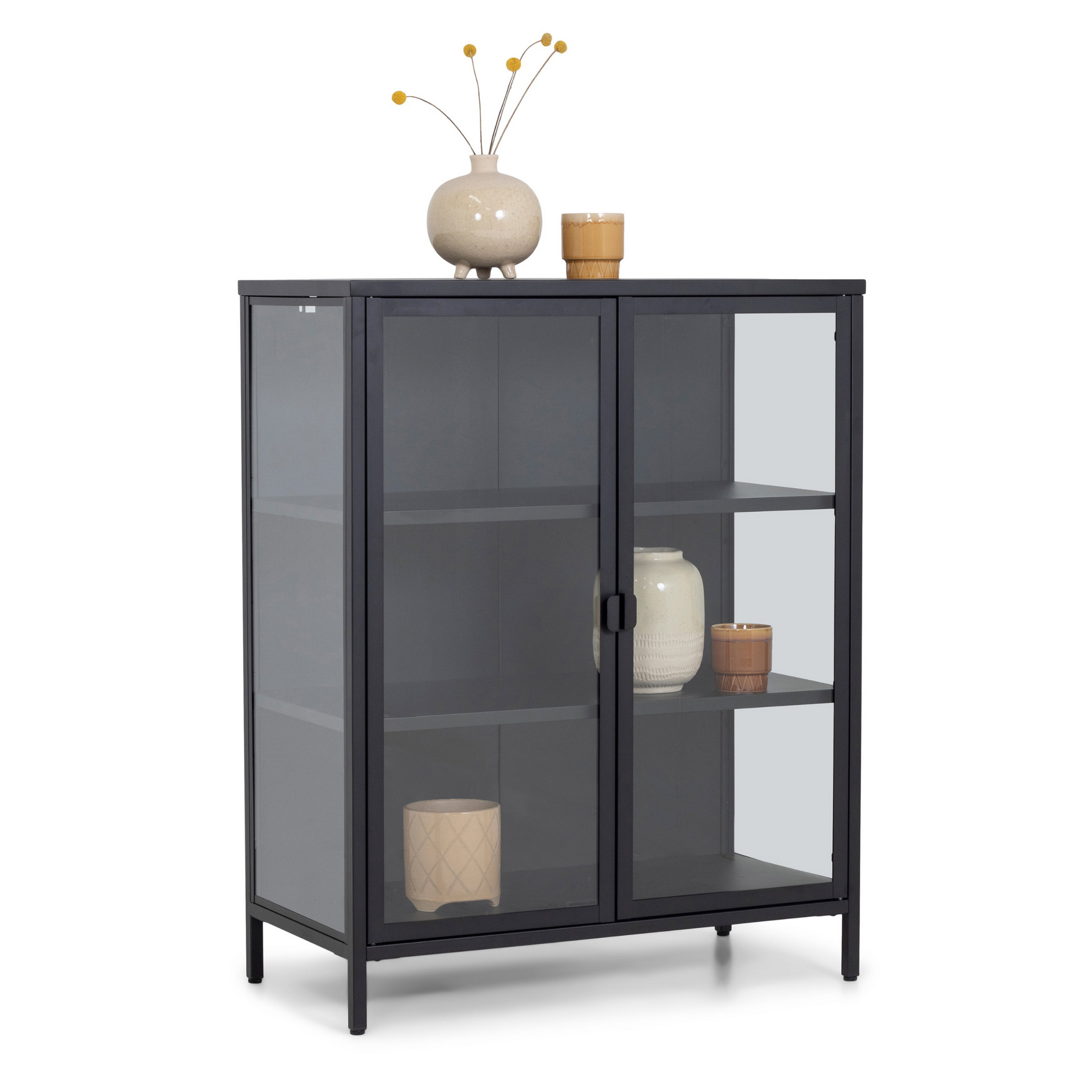Herman - Meuble de rangement en verre - Métal noir 80 x 40 x 105 cm