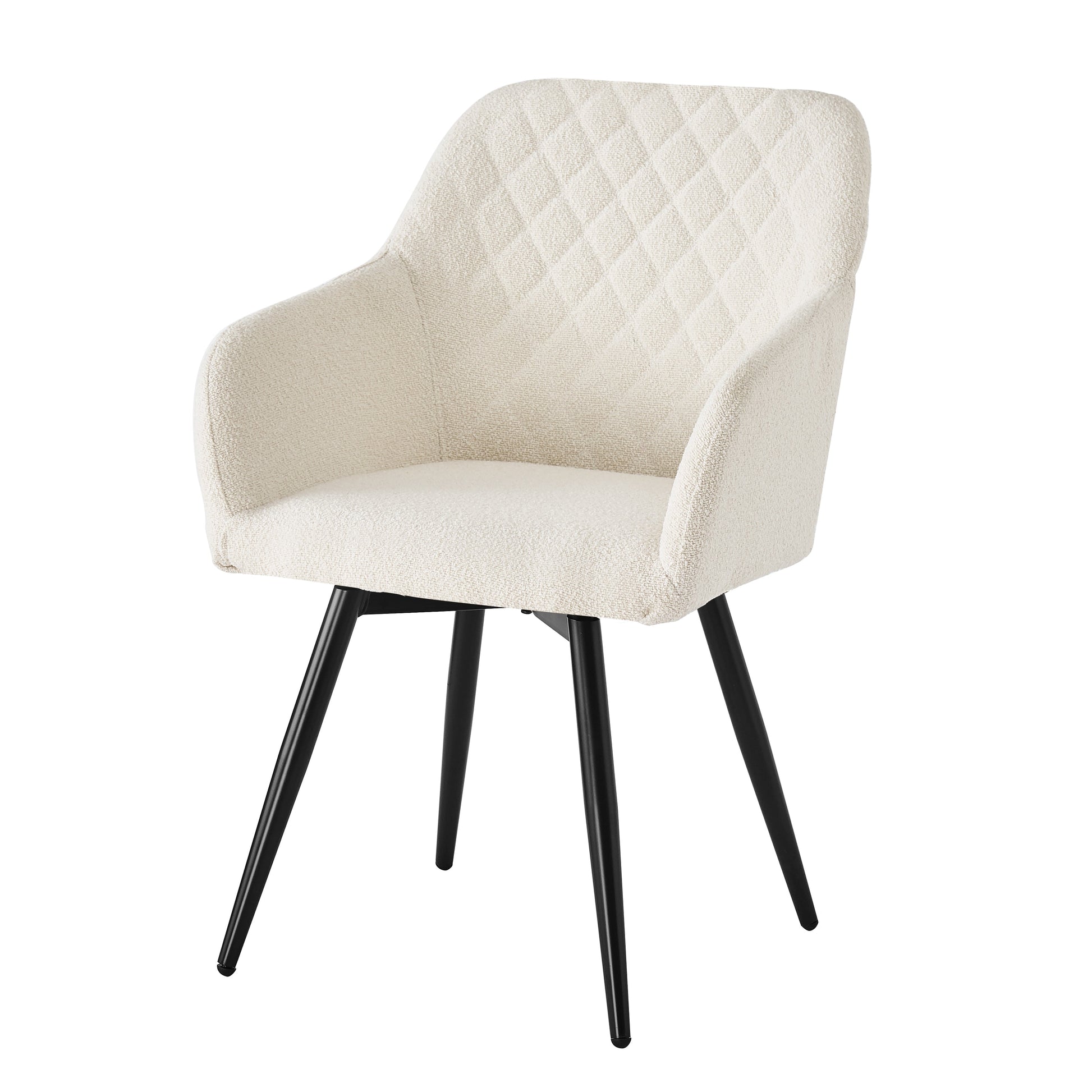 Carlo - Chaise de salle à manger en bouclé blanc avec rotation à 360 degrés