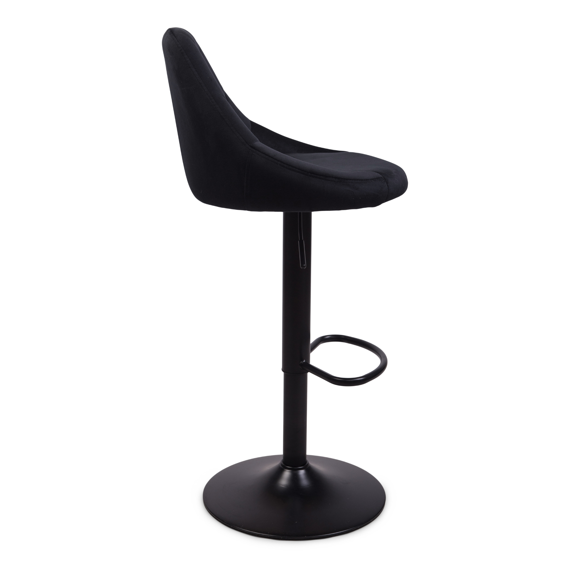 Cassie - Tabouret de bar noir réglable en velours avec fonction pivotante à 360 degrés
