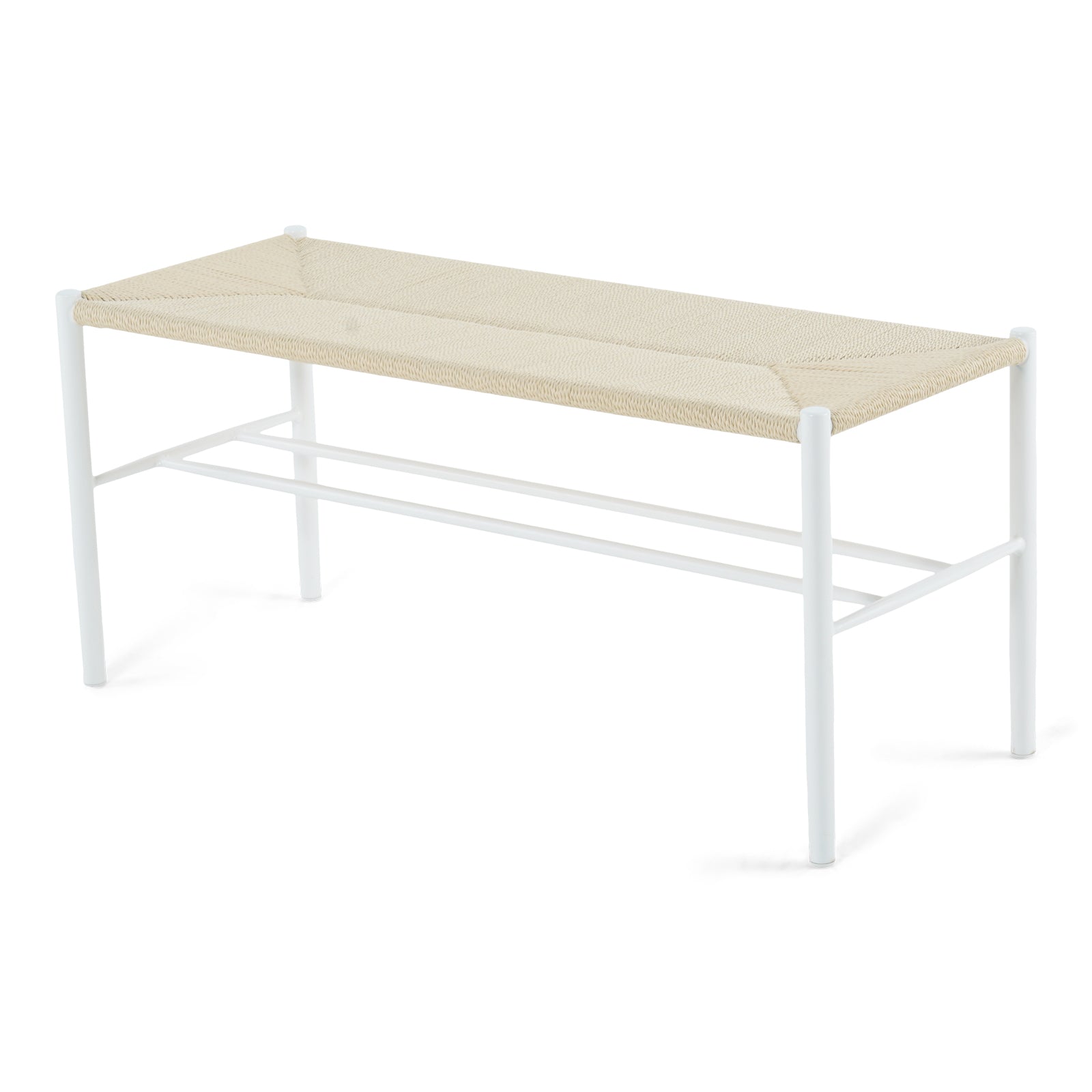 Bella - Banc blanc avec assise en rotin