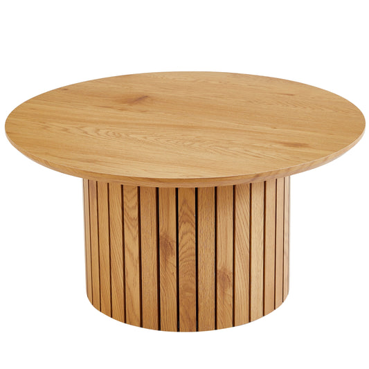 Milas - Lamelles table basse ronde Ø80 cm en épicéa avec pied colonne