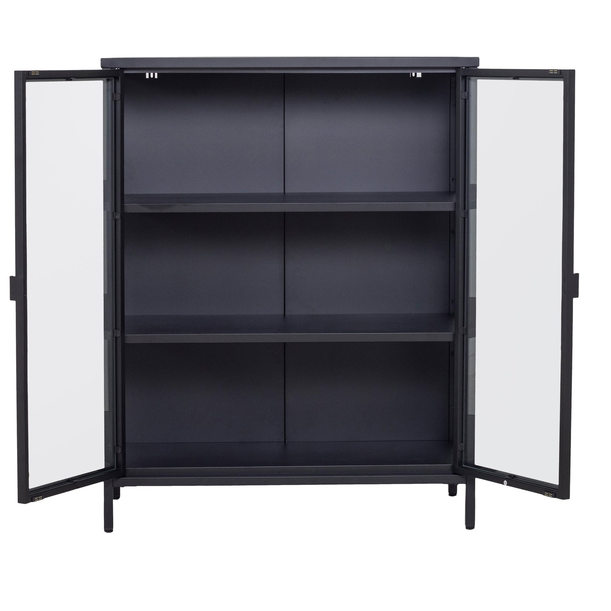 Herman - Meuble de rangement en verre - Métal noir 80 x 40 x 105 cm