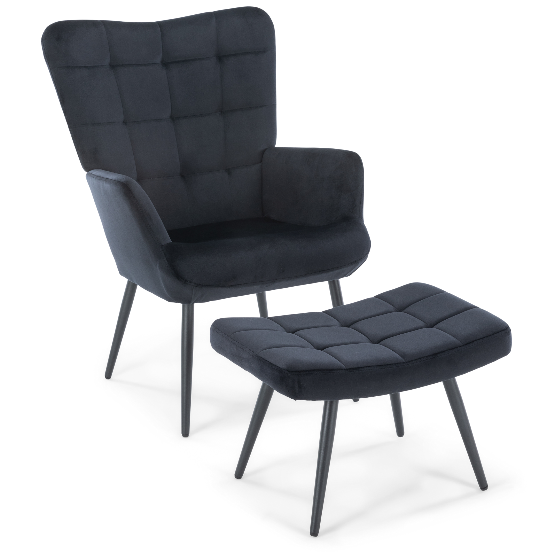 Alfred - Fauteuil avec repose-pieds - Velours noir