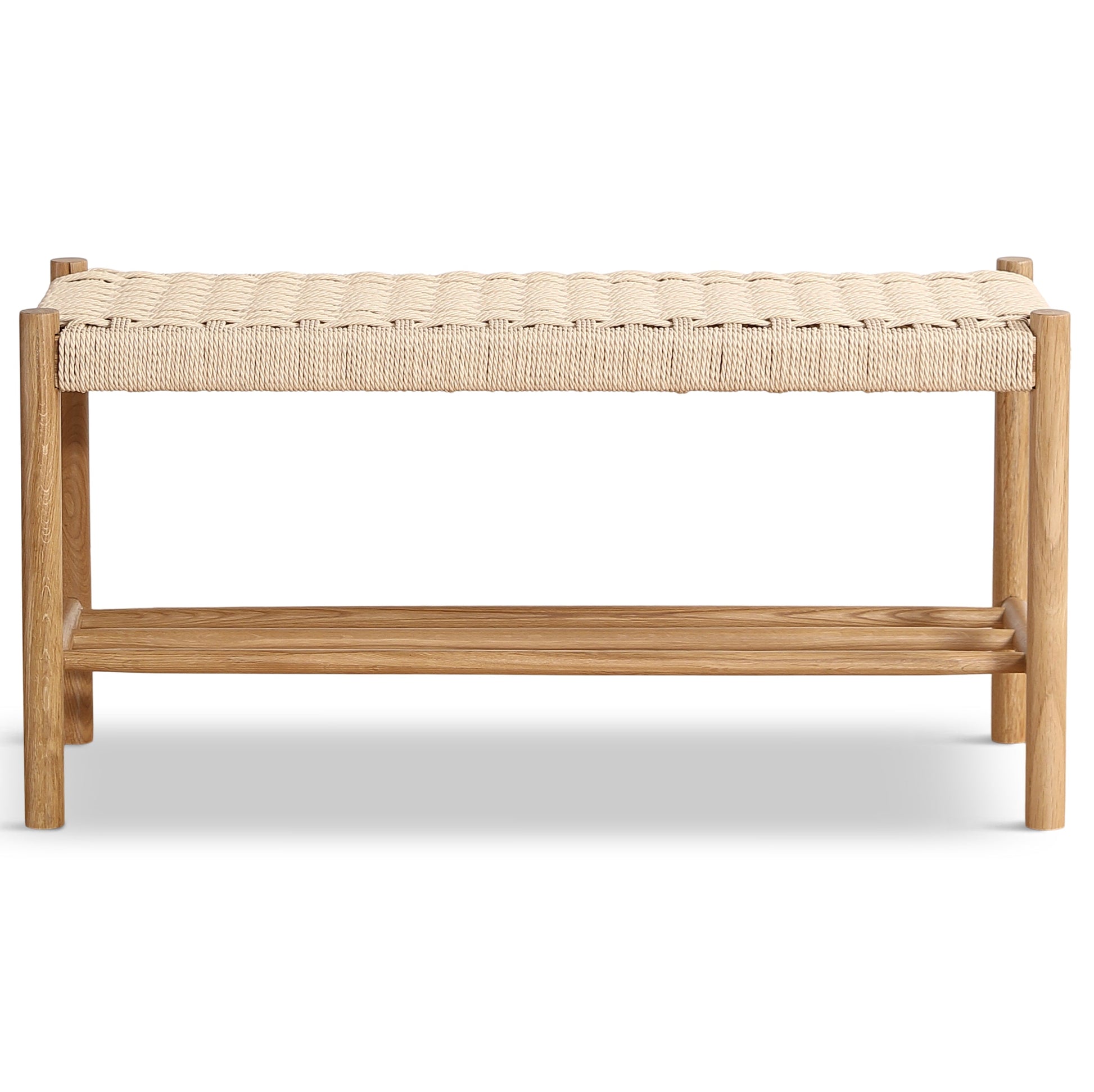 Banc Elias en chêne avec assise tressée 90x35x45