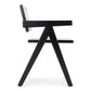 Ava - Chaise de salle à manger avec accoudoirs noire avec assise en rotin