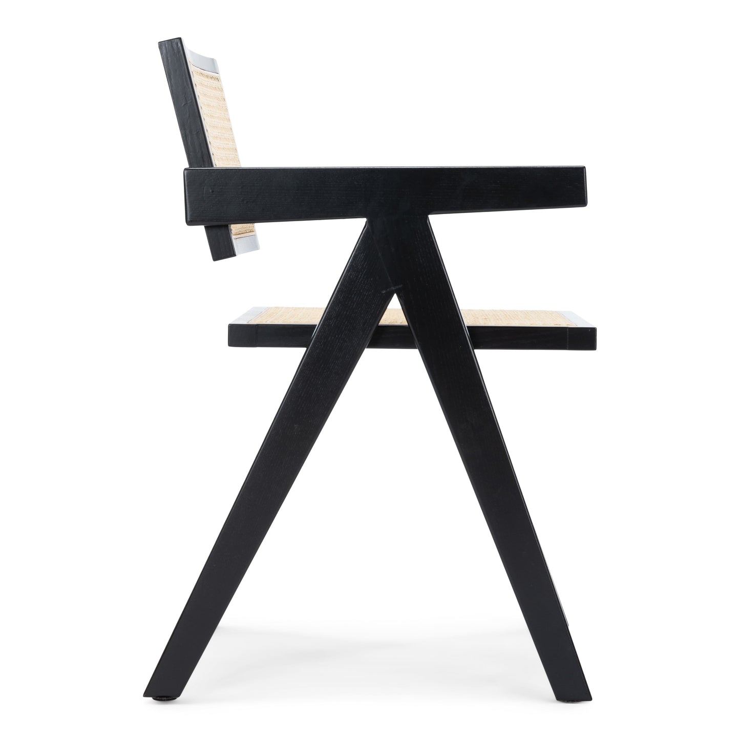 Ava - Chaise de salle à manger avec accoudoirs noire avec assise en rotin