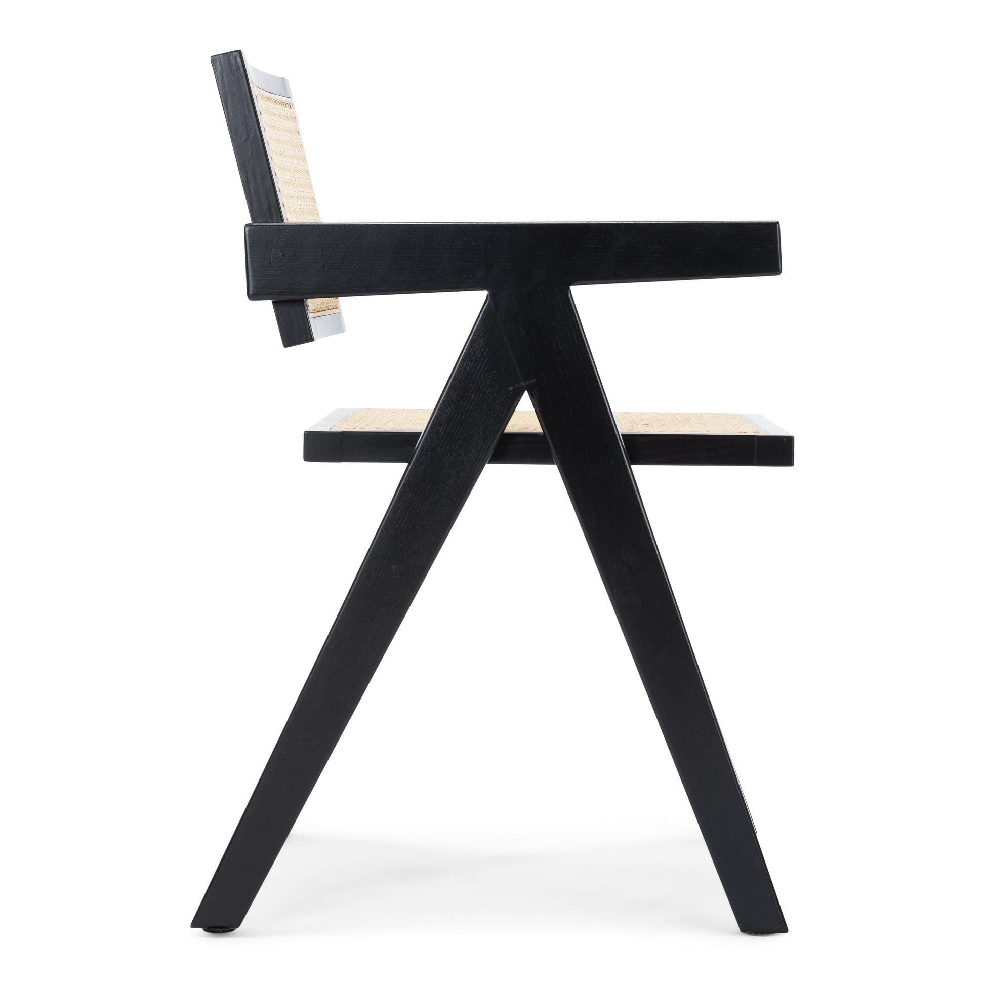 Ava - Chaise de salle à manger avec accoudoirs noire avec assise en rotin
