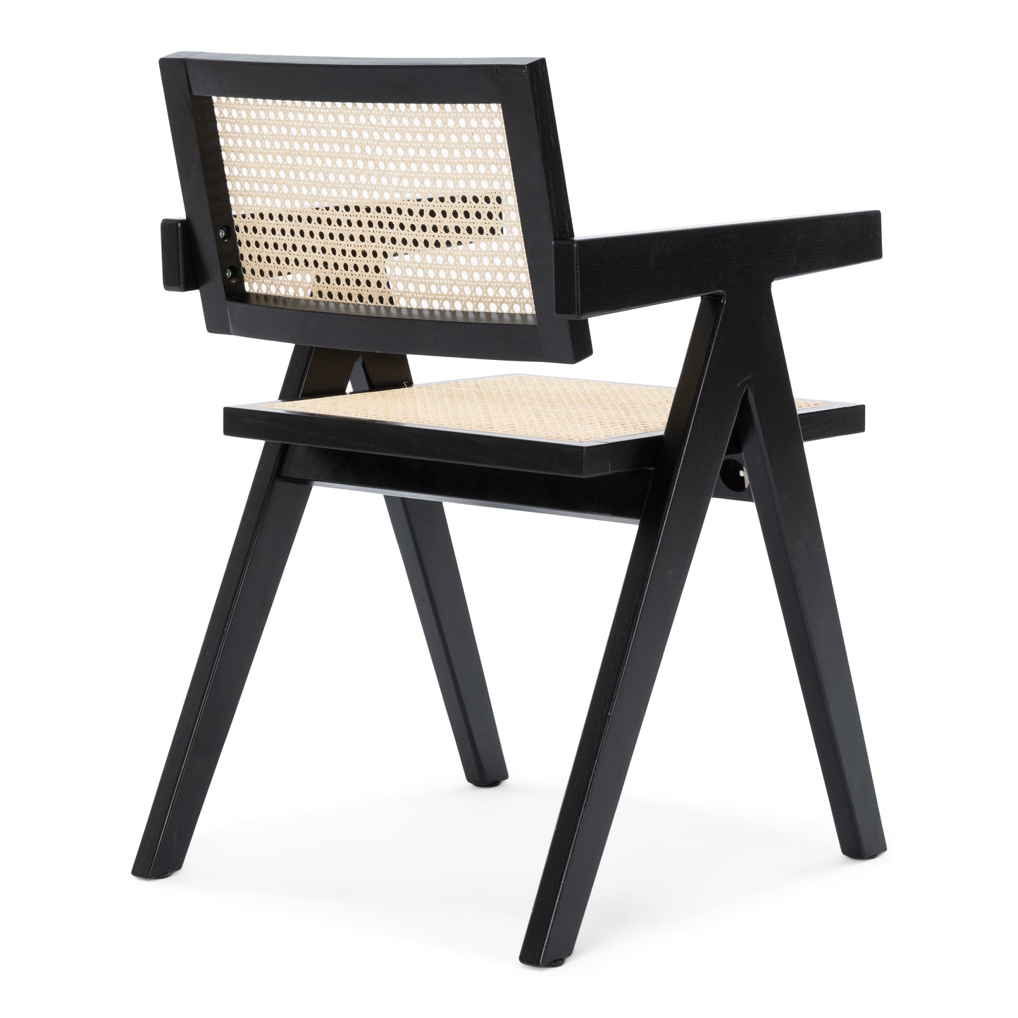 Ava - Chaise de salle à manger avec accoudoirs noire avec assise en rotin