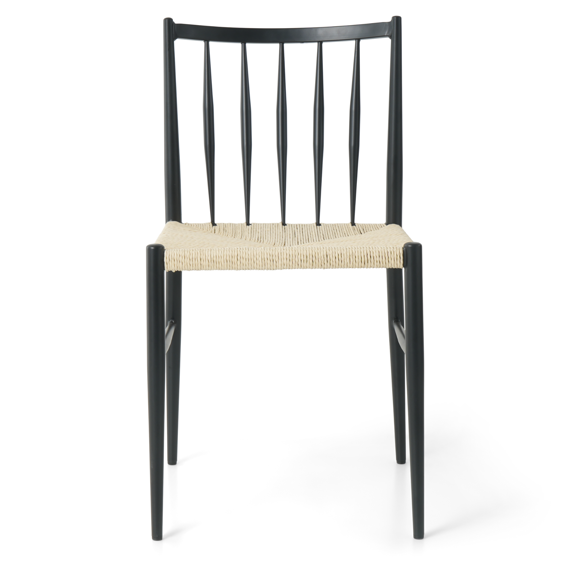 Elena - Chaise de salle à manger noire avec assise en rotin tressé