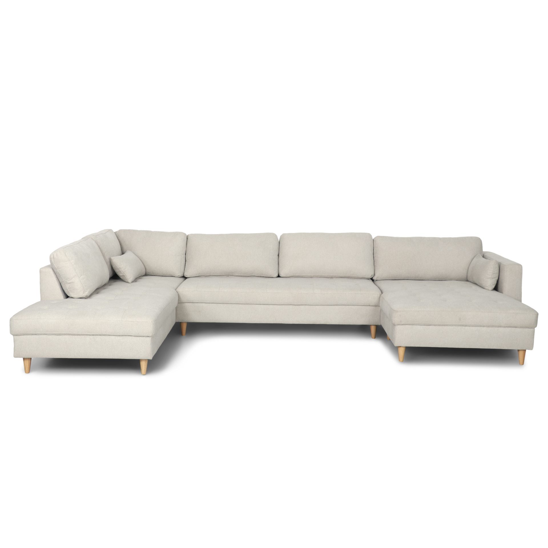 Brandy - Canapé d'angle droit beige avec méridienne L:366 x P:211 x H:80 cm