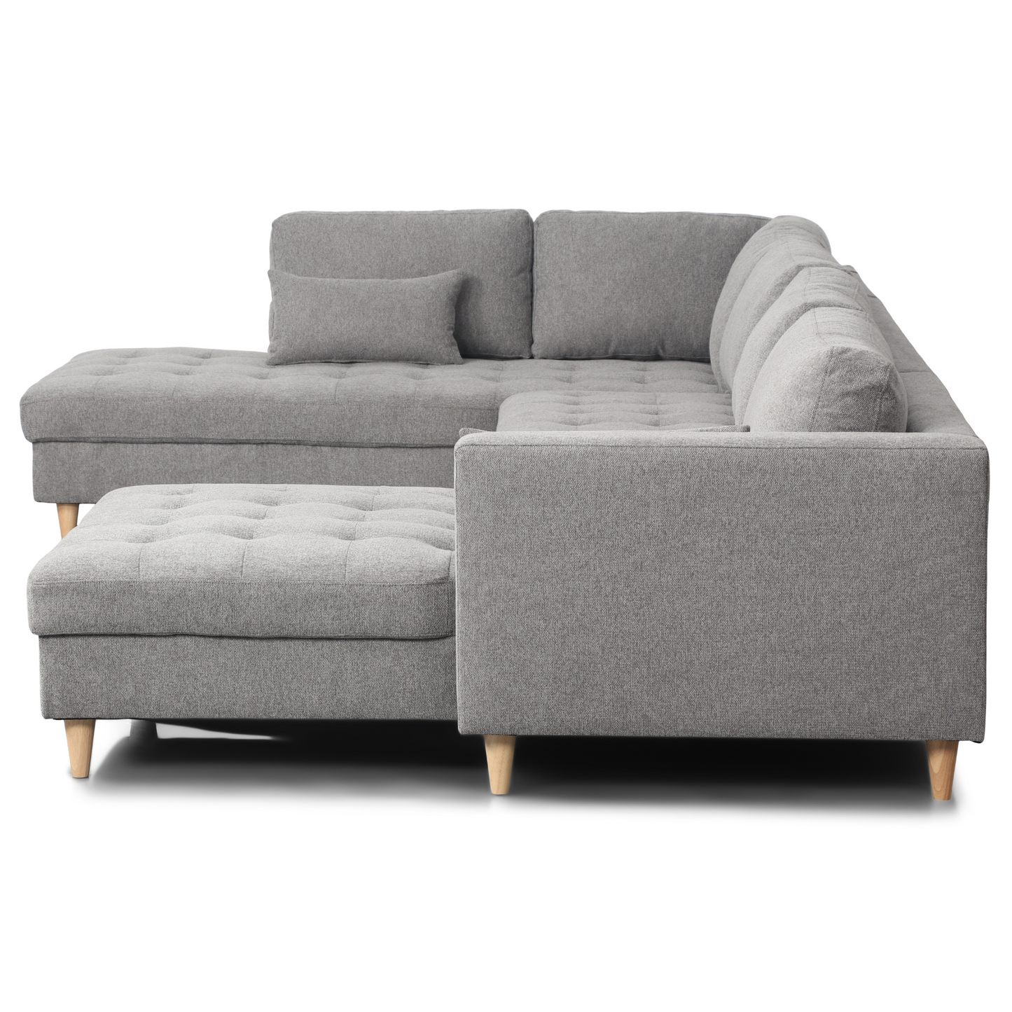 Brandy - Canapé d'angle droit gris avec méridienne L:366 x P:211 x H:80 cm