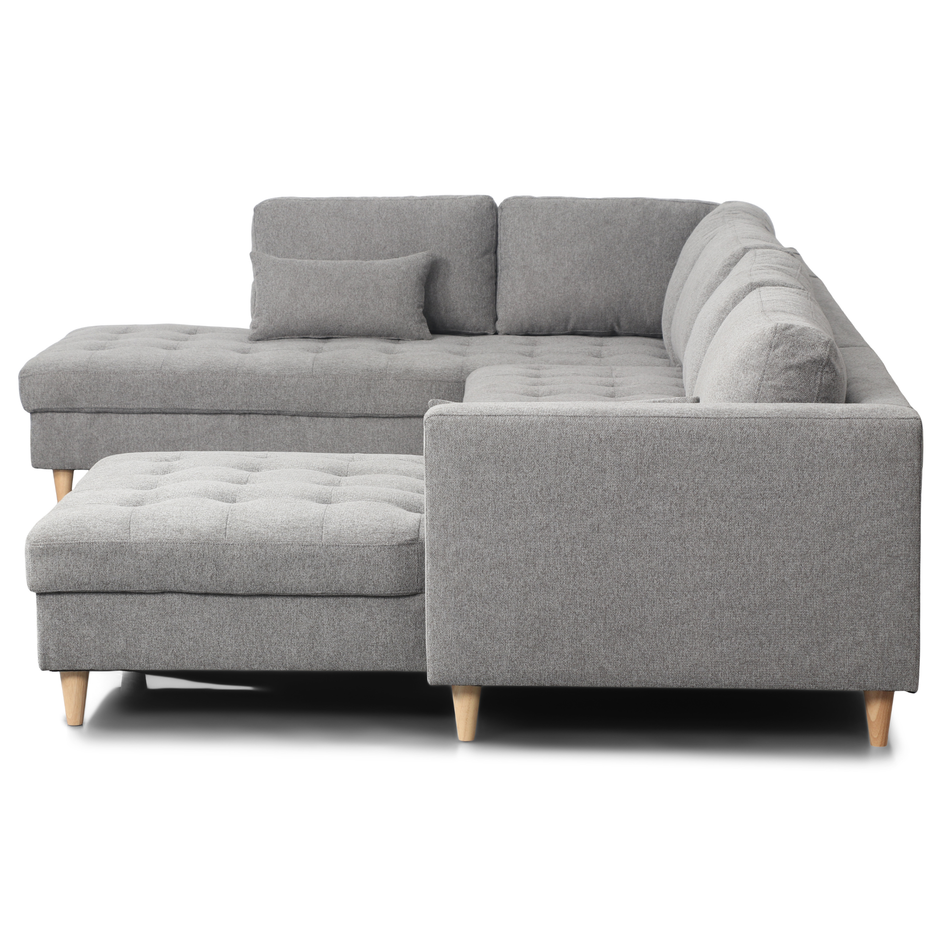 Brandy - Canapé d'angle droit gris avec méridienne L:366 x P:211 x H:80 cm