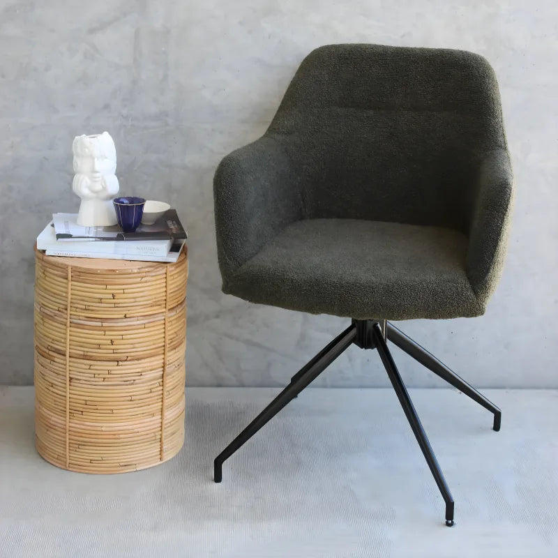 Amanda - Chaise de salle à manger en bouclé vert avec rotation à 360 degrés