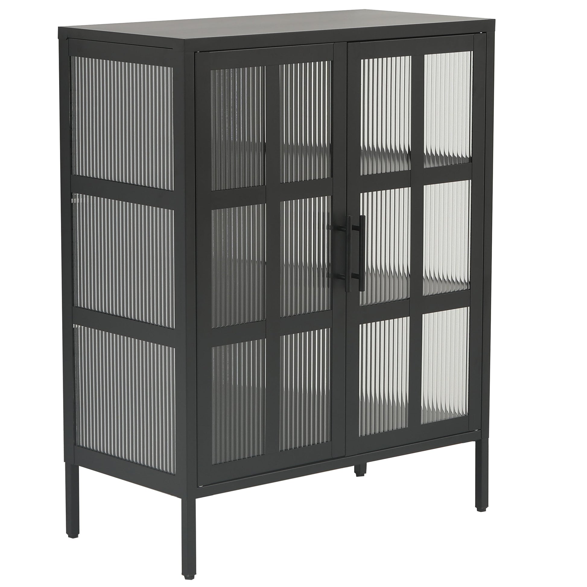 Carmen - Vitrine avec verre côtelé - Métal noir 110 x 40 x 140 cm