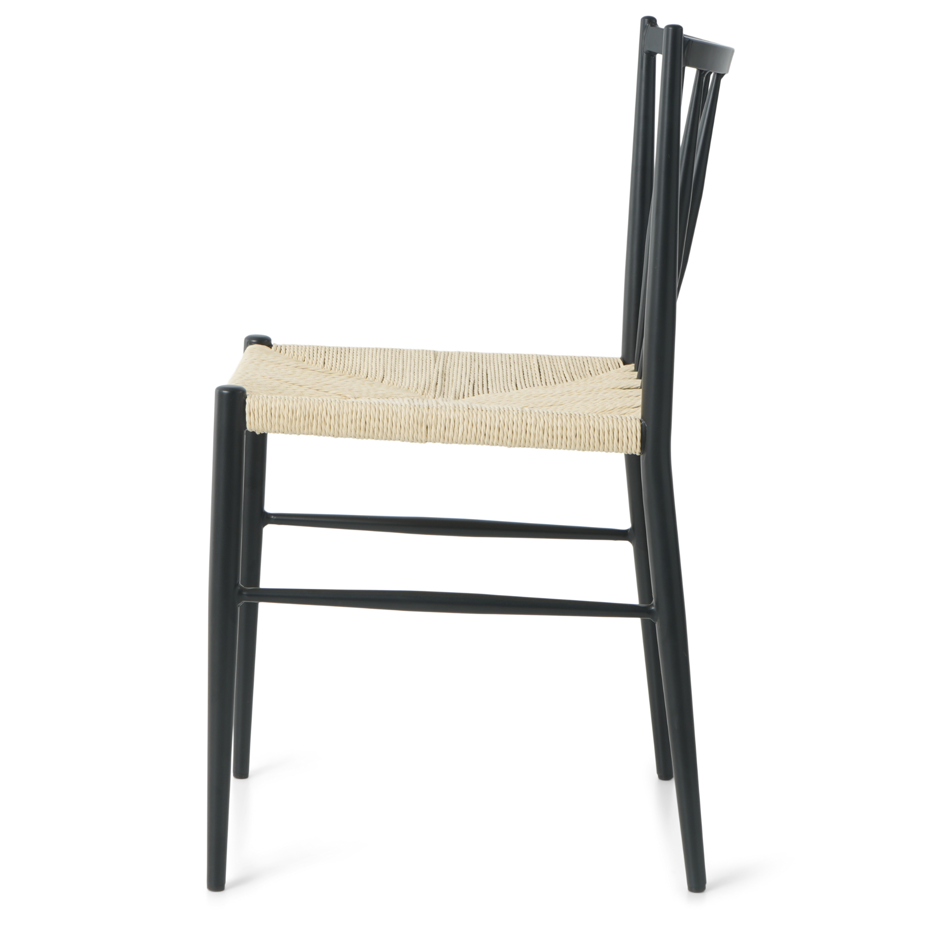 Elena - Chaise de salle à manger noire avec assise en rotin tressé