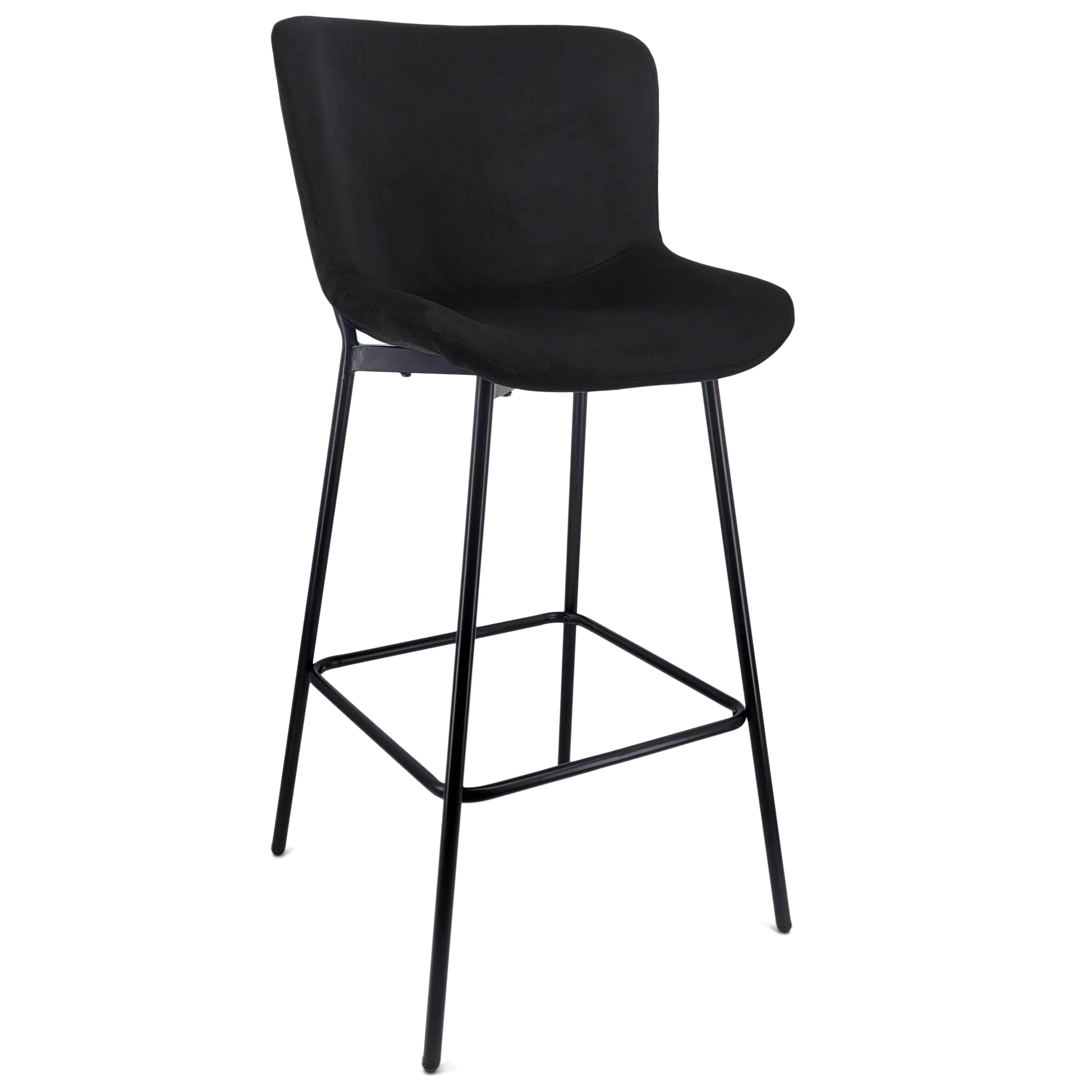 Adena - Tabouret de bar avec dossier en velours noir 65 cm