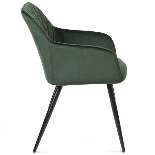 Carlo - Chaise de salle à manger en velours vert avec accoudoirs