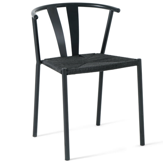 Shila - Chaise de salle à manger noire avec tressage noir