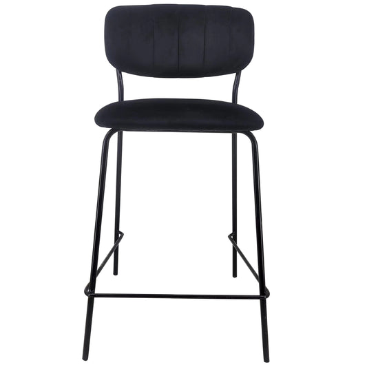 Lucia - Tabouret de bar avec dossier en velours noir 65 cm