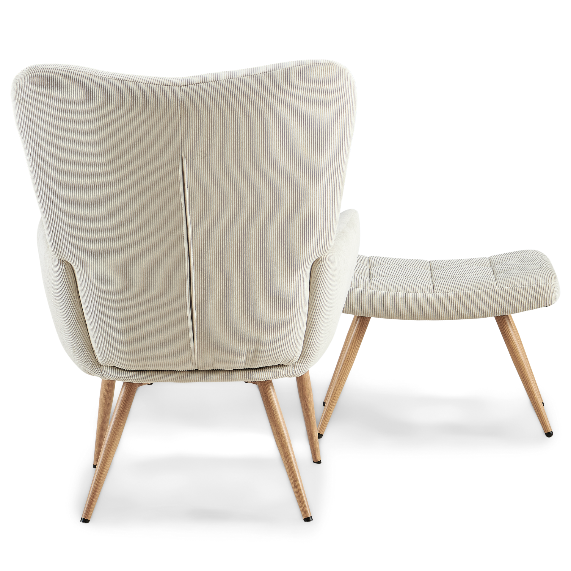 Allison fauteuil avec repose-pieds - velours beige avec look chêne