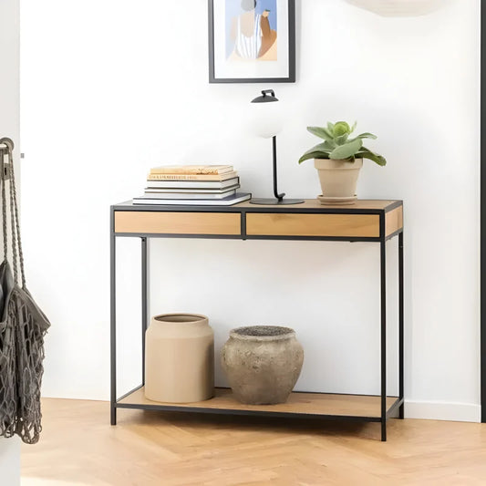 Seaford - Table console avec tiroirs en placage de chêne