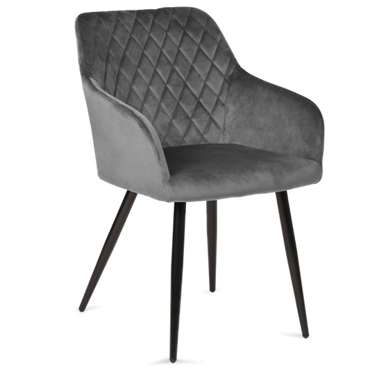 Carlo - Chaise de salle à manger en velours gris avec accoudoirs
