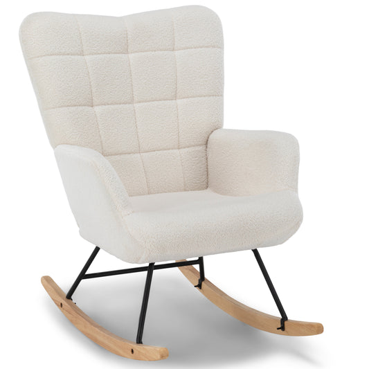 Alfred - Fauteuil à bascule avec accoudoirs - Peluche blanche