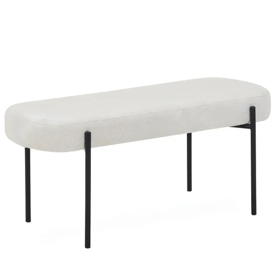Helena banc en bouclé blanc 100x36x43 cm