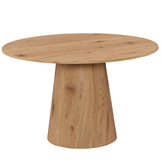 Scarlett - Table de salle à manger ronde avec pied en colonne imitation chêne Ø120 cm