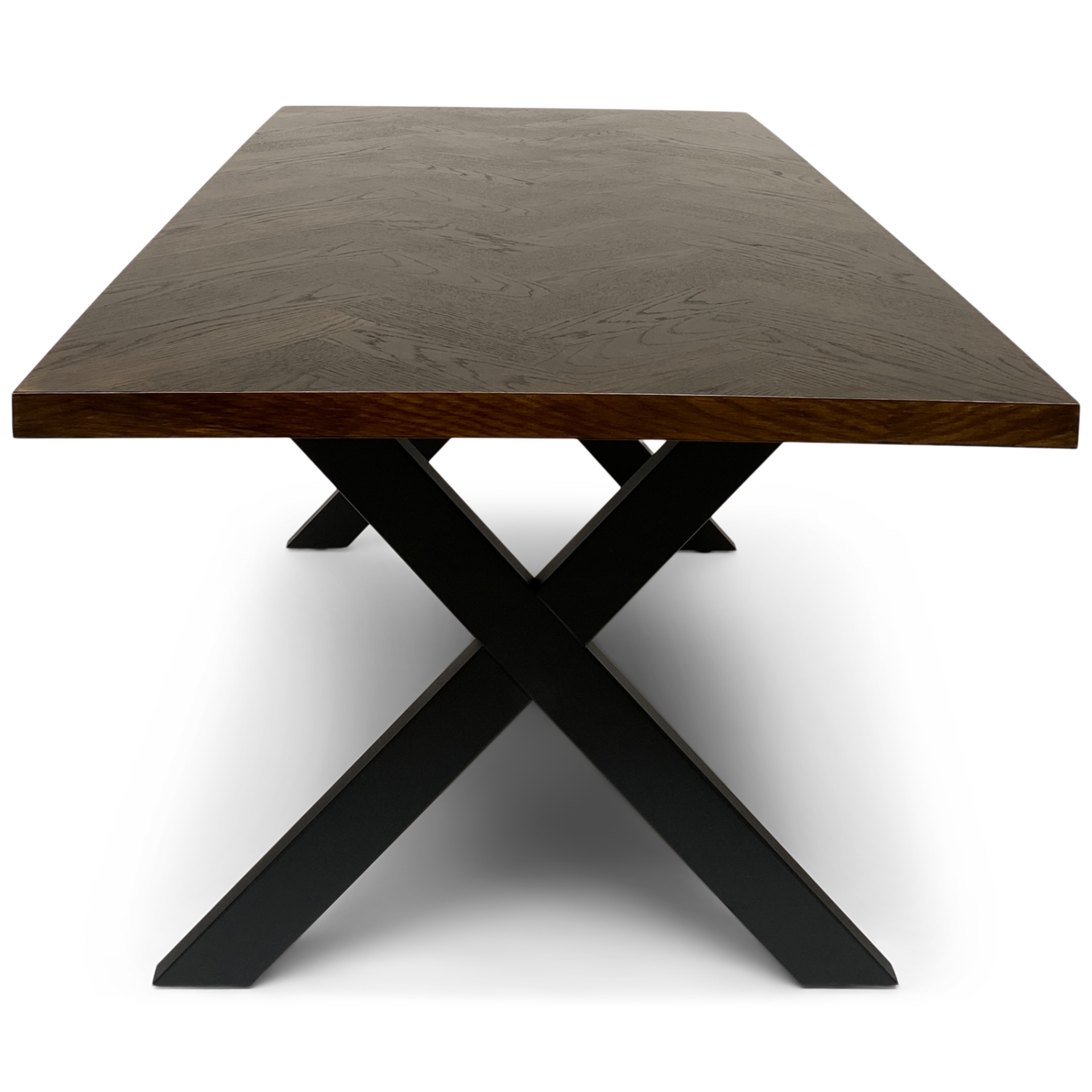 Calvin - Table en chevrons 200 x 90 cm en chêne fumé avec pieds croisés