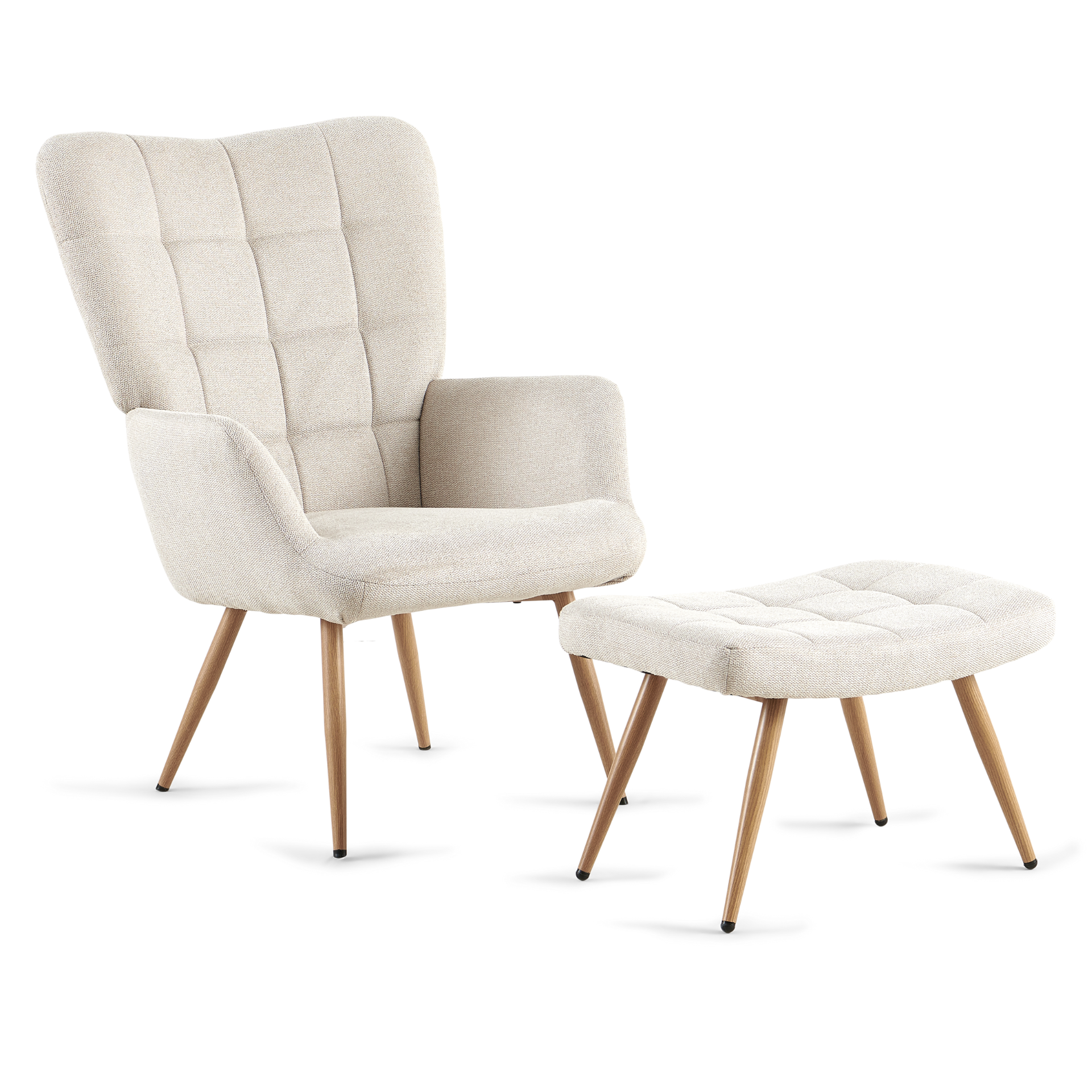 Allison Fauteuil avec Repose-pieds - tissu beige avec effet chêne