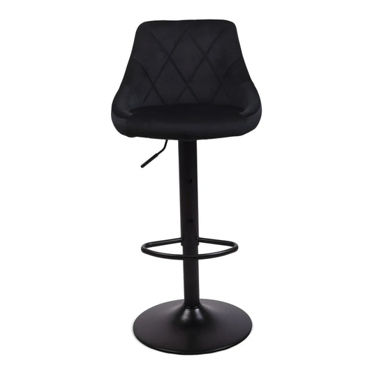 Cassie - Tabouret de bar noir réglable en velours avec fonction pivotante à 360 degrés