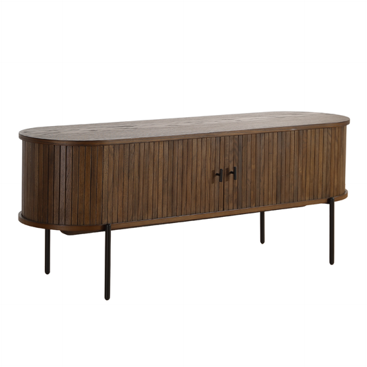 Florence - Meuble TV en chêne fumé avec lamelles 138 x 40 x 55 cm