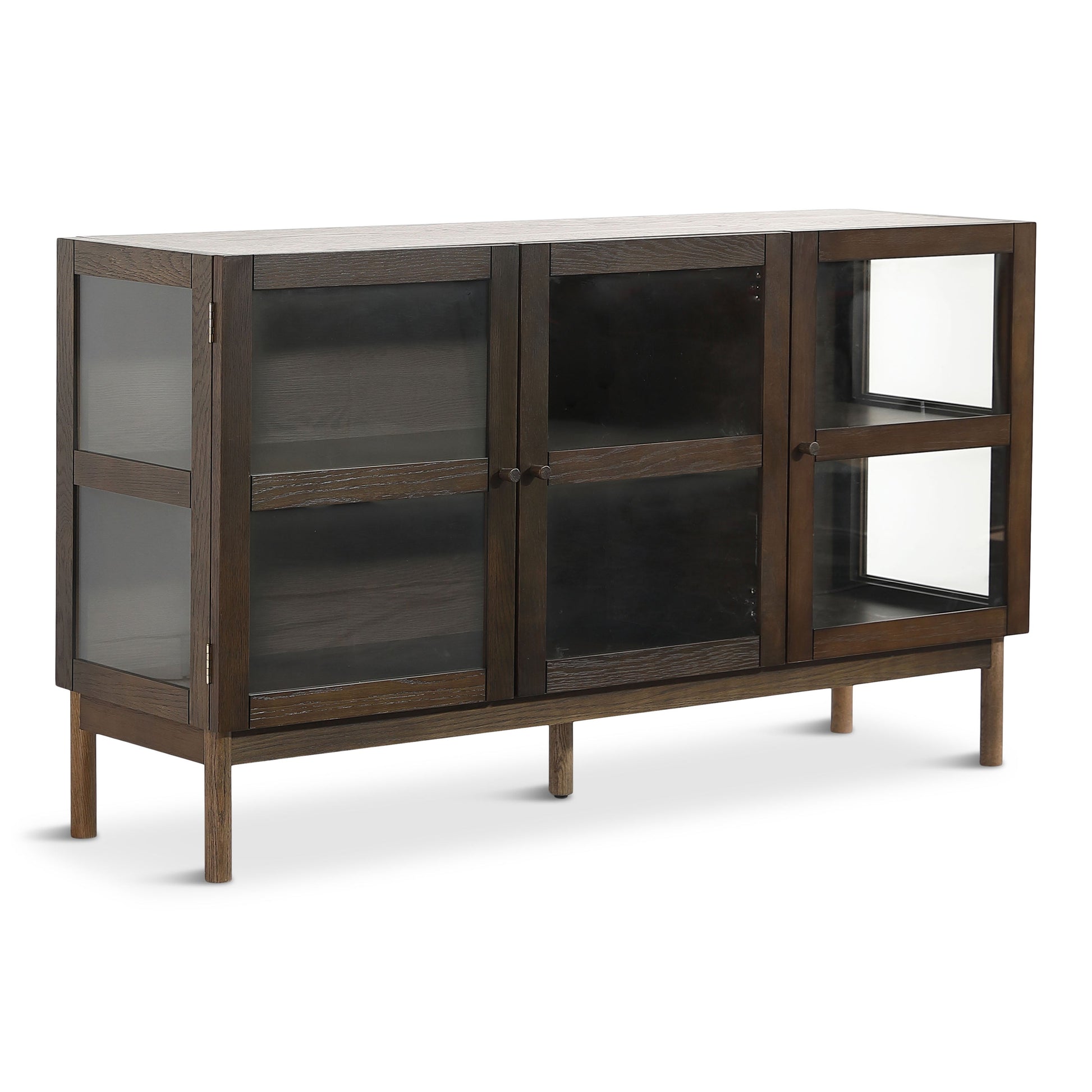 Havana Buffet/Vitrine en chêne avec portes vitrées en chêne fumé et 3 portes – 80x40x140 cm