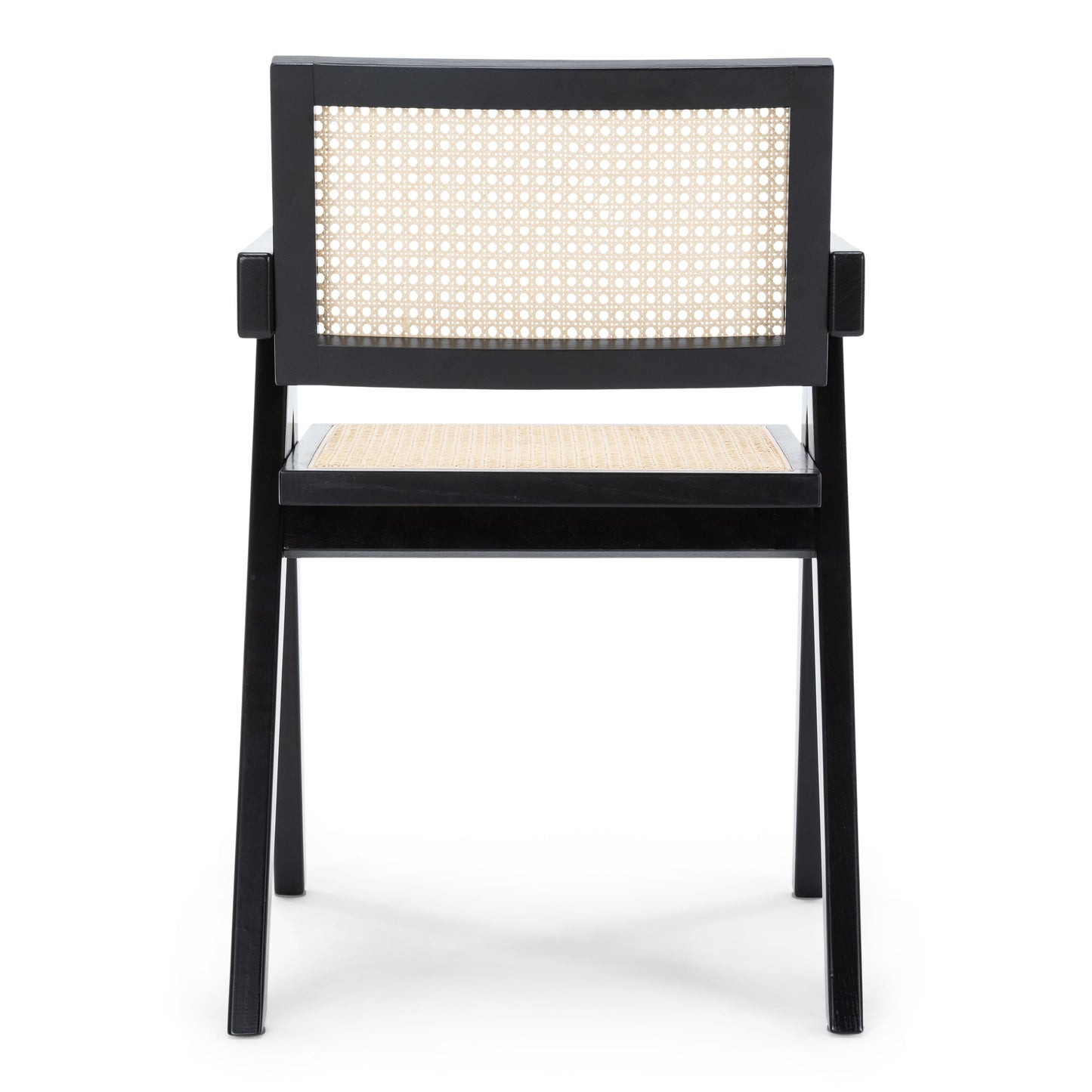 Ava - Chaise de salle à manger avec accoudoirs noire avec assise en rotin