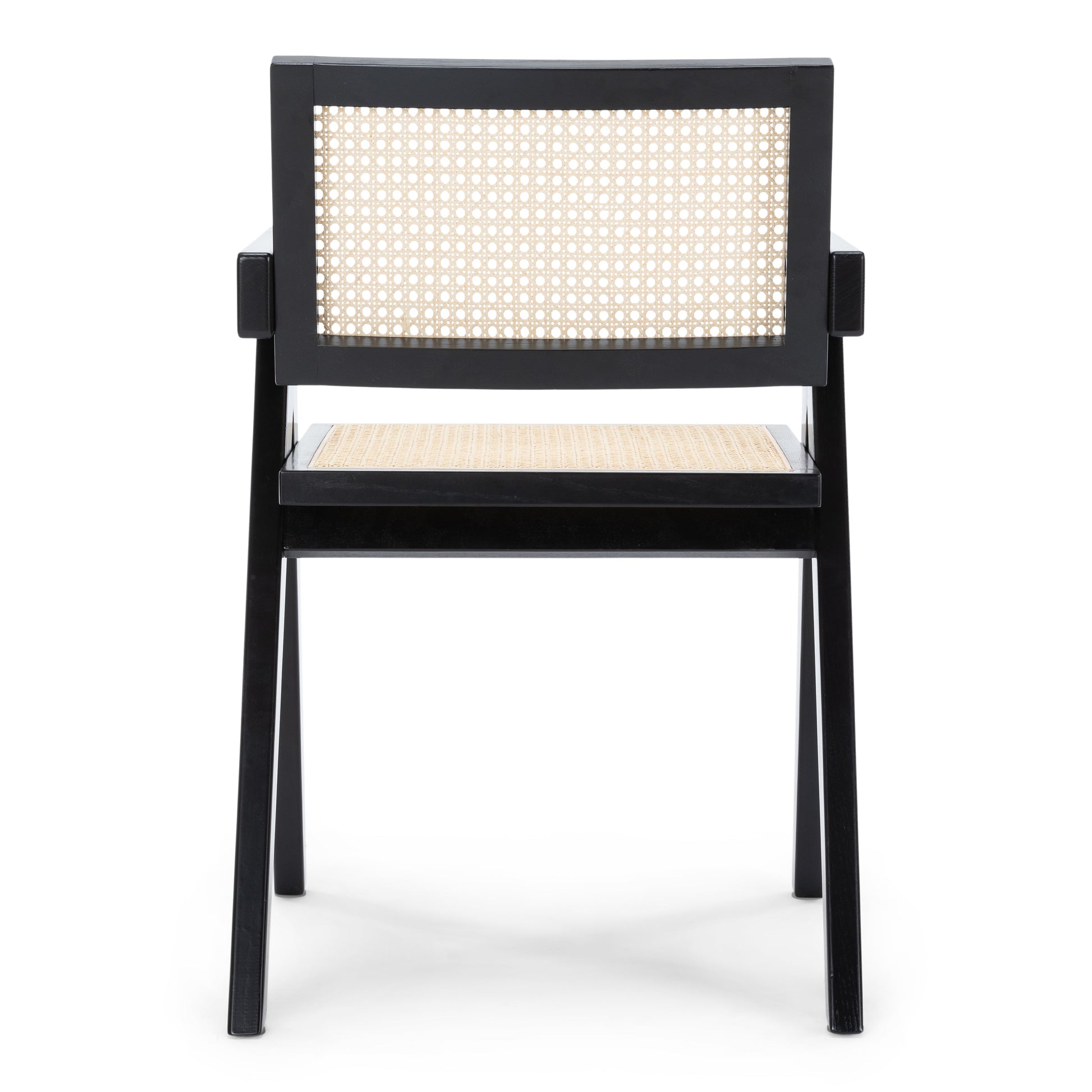 Ava - Chaise de salle à manger avec accoudoirs noire avec assise en rotin