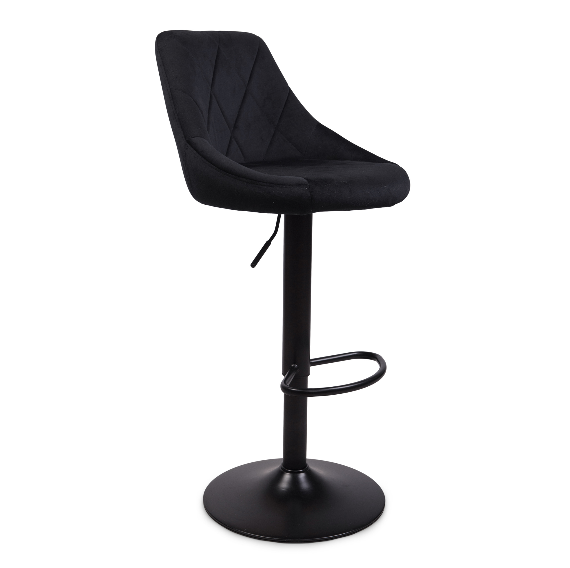 Cassie - Tabouret de bar noir réglable en velours avec fonction pivotante à 360 degrés