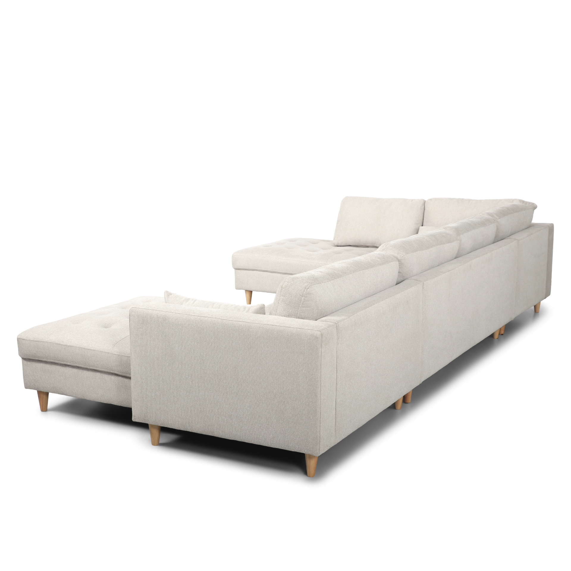 Brandy - Canapé d'angle droit beige avec méridienne L:366 x P:211 x H:80 cm