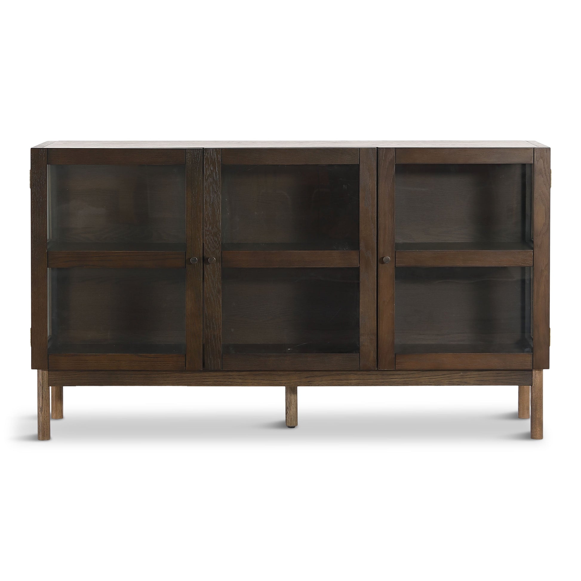 Havana Buffet/Vitrine en chêne avec portes vitrées en chêne fumé et 3 portes – 80x40x140 cm