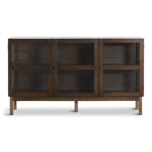 Havana Buffet/Vitrine en chêne avec portes vitrées en chêne fumé et 3 portes – 80x40x140 cm