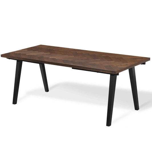 Madelina - Table en chêne fumé 200/290 x 90 cm avec pieds en chevrons (préparée pour rallonges)